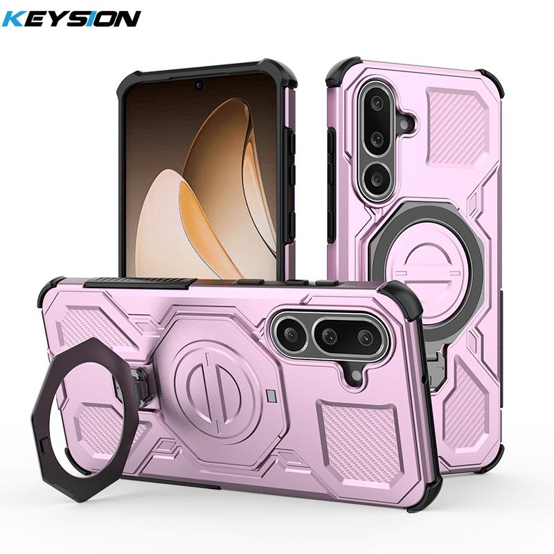

KEYSION Shockproof Magnetic Case for Samsung M56 5G Silicone+PC Upright Live Metal Ring Stand Phone Back Cover for Galaxy F56 5G for Samsung F56 5G розовый