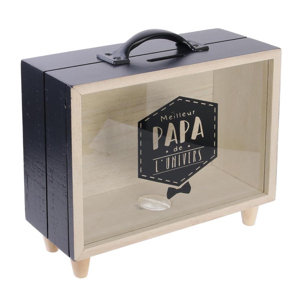 Les Trésors De Lily [Q7746] - Wooden Suitcase Money Box 'Papa' Black Beige (Best Dad In the Universe) - 21x20x7 Cm