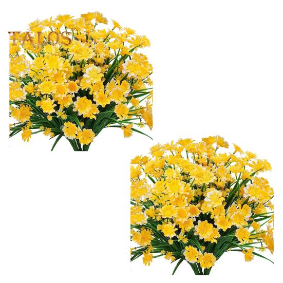 

2 шт. искусственных ромашек, букет, устойчивые к погодным условиям, искусственные растения, искусственная зелень, искусственные ромашки для внутреннего, наружного, садового, крыльца, свадебного декора жёлтый