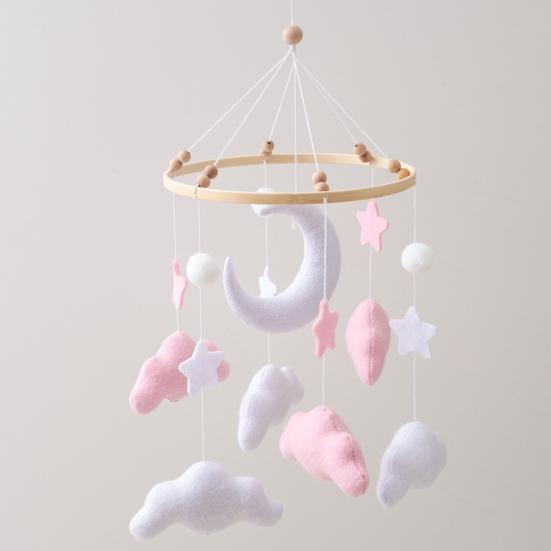 Baby Cloud Mobile for Crib Handmade Felt Nursery Decor with Stars Moon Soft Stroller Hanging Toy Gift for Boys Girls