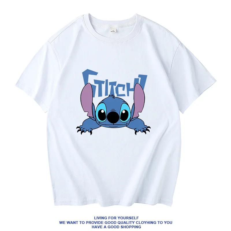 Women's Disney Summer Casual T-shirt with Stitch Design - Loose Fit Short-sleeved Student Top