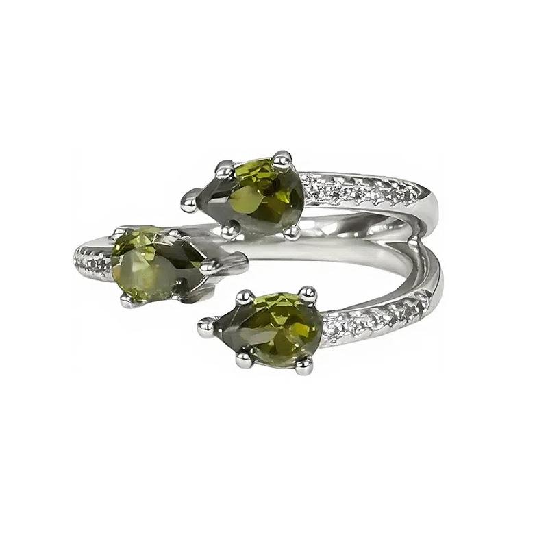 Green~ Lucky Grass Olive Green Four-Leaf Clover Zir*****Pen Ring Super Flash Light Luxury Stacked Ring