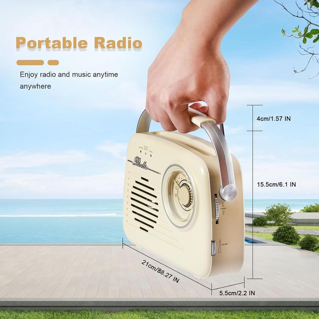 Portable AM FM Radio, Retro Radios Battery Powered & Plug-in Wall, Vintage Radio with Bluetooth, Easy To Use Large Dial for Home/Outdoor/Kitchen