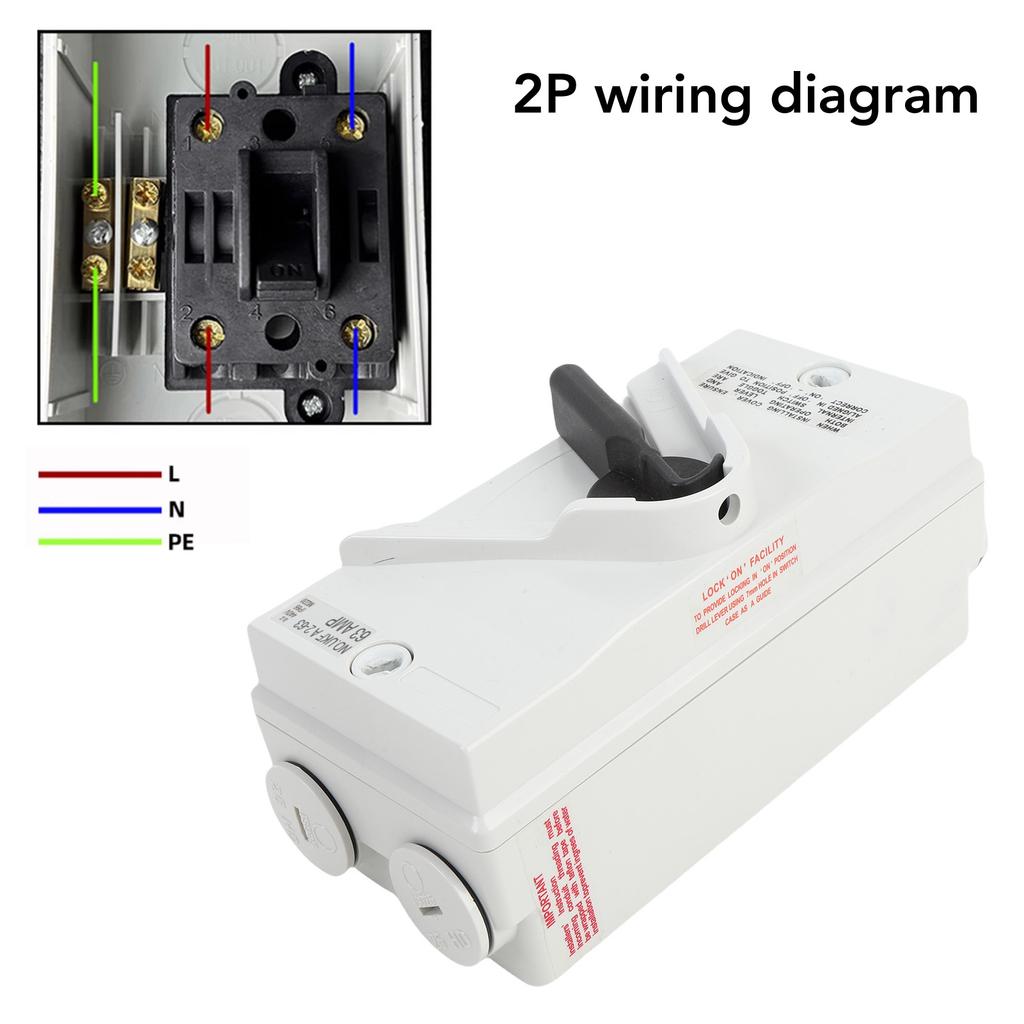 Enclosed Motor Disconnect Switch 63A 2 Pole IP66 Water Proof Industrial Outdoor Heavy Duty Breaker Box for Generator Boat