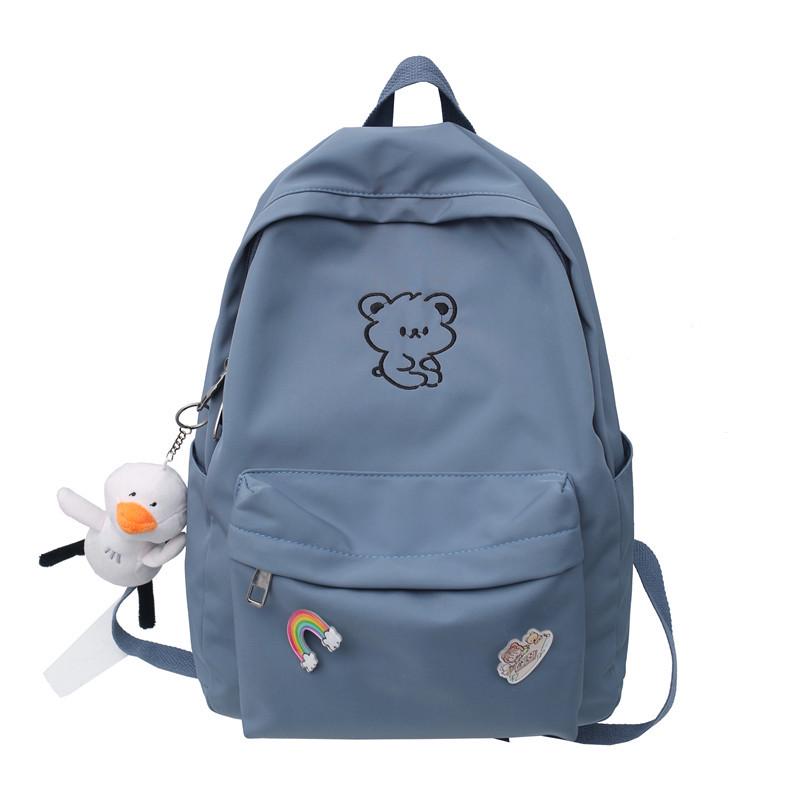 Japanese Ulzzang Style Cute Cartoon Bear Embroidery Soft Girl Backpack