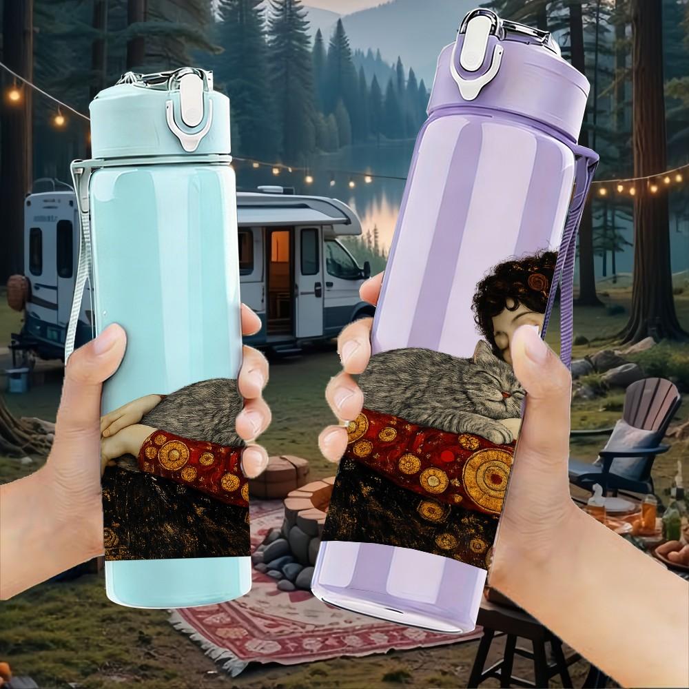 1PC Vintage Lady Lying Sofa Painting Print 750ml Color Plastic Sports Water Bottle Leakproof Flip Straw Lid Suitable for Sports Office Home Use