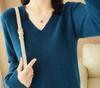 Women's 2024 V-Neck Loose Knit Sweater - Long-Sleeve, Large Size