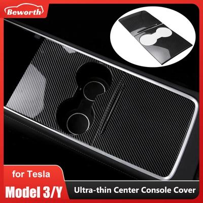 Ultra-thin Center Console Cover For Tesla Model Y 3 2023 Glossy Carbon Fiber Central Control Panel Trim Interior