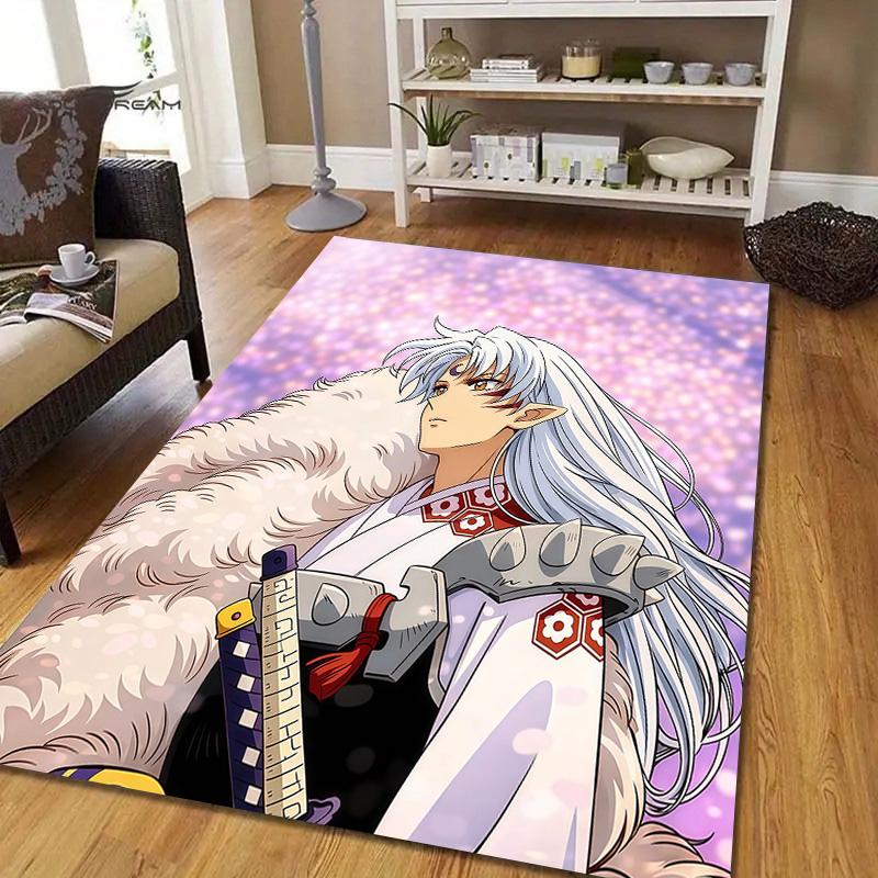 Inuyasha Flannel Pattern Square Carpet,Area Rug,Carpet Rug for Living Room Bedroom Sofa Playroom Decor,Non-slip Floor Mat