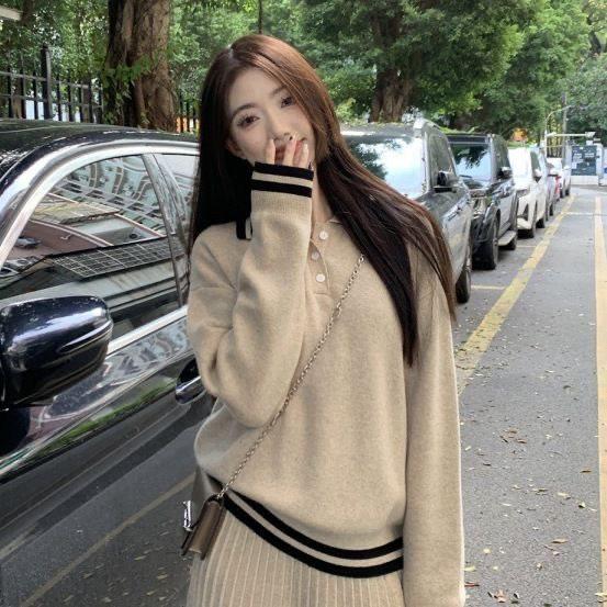 Korean Style Loose Fit Knitted Sweater & Pleated Midi Skirt Two-Piece Set