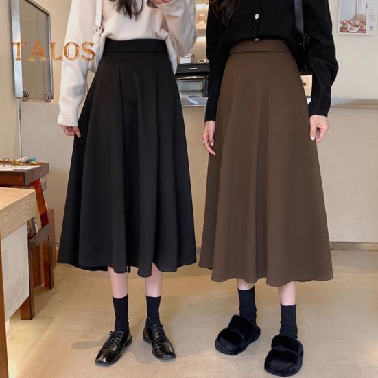 Women Midi Skirt High Waist A-Line Skater Skirt Solid Color Large Hem Commuting Style Office Lady Skirt Workwear