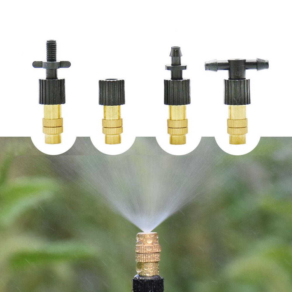 50pcs Adjustable Brass Misting Nozzle Copper Cooling Sprinkler 4/7mm Plastic Tee Barb Thread Connector For Garden Irrigation