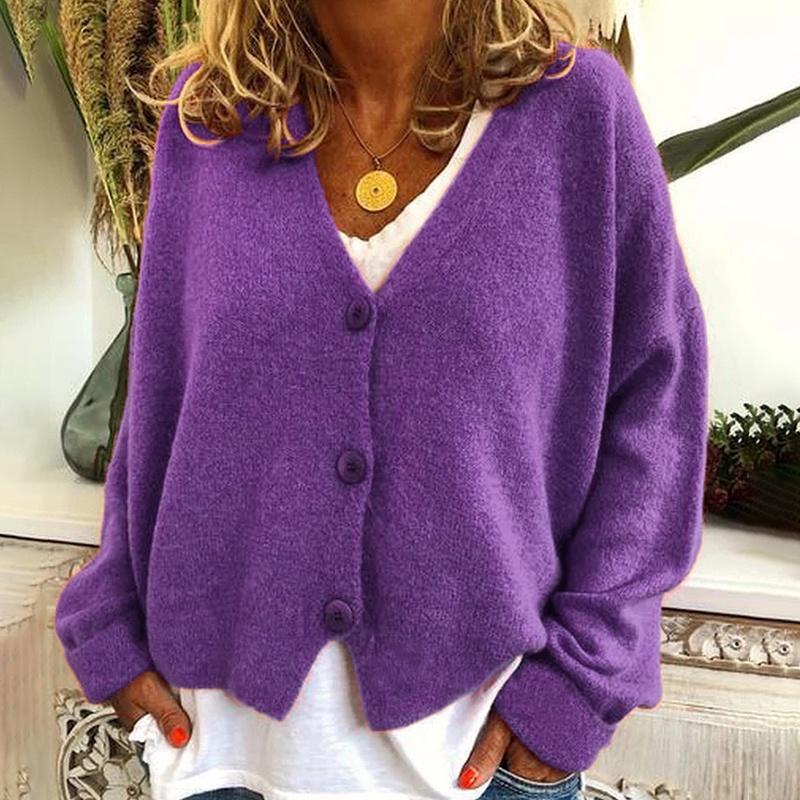 Strikket Enkel Damefrakk Cardigan Dame Knapper Løs Genser Genser Størrelse Plus