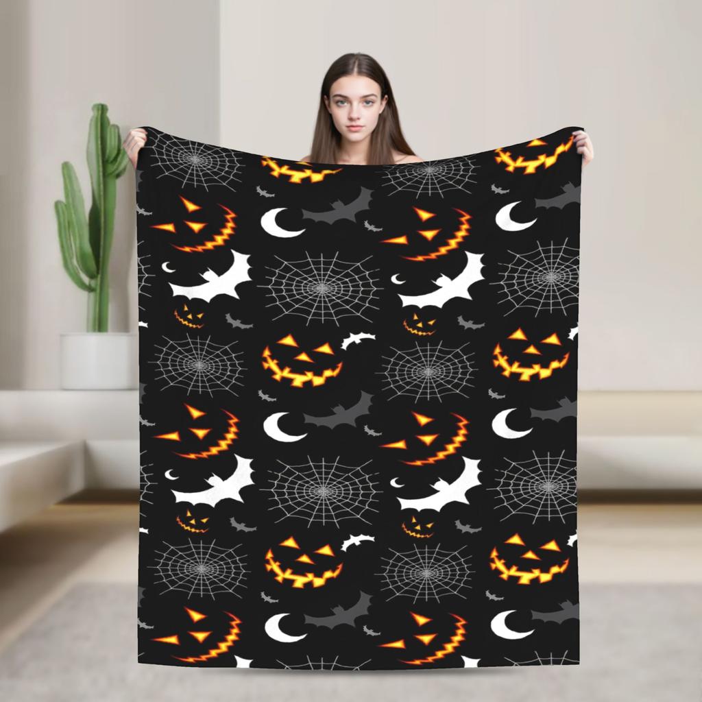 Halloween Spiders Web Bats Pumpkins Spooky  Blanket Super Soft Coral Fleece Plush Cozy Gift  Throw Blankets Bedding Throws