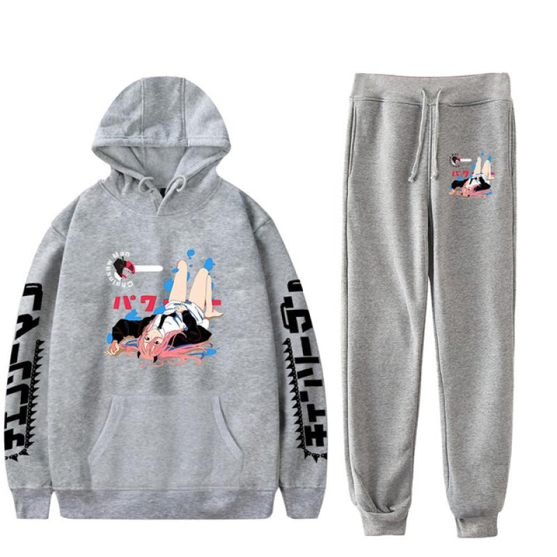 Anime Chainsaw Man Print Mannen Vrouwen Sweatshirt Set Casual Hoodie + Broek 2 Stuks Set Oversized Trui Mode Trainingspak Mannen kleding