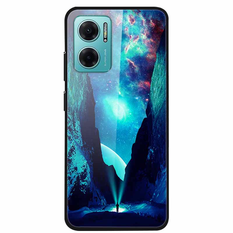 Case For Xiaomi Redmi Note 11E Luxury Tempered Glass Hard Back Cover For Redmi Note 11E Capa Shockproof Flower Funda Wolf Coque