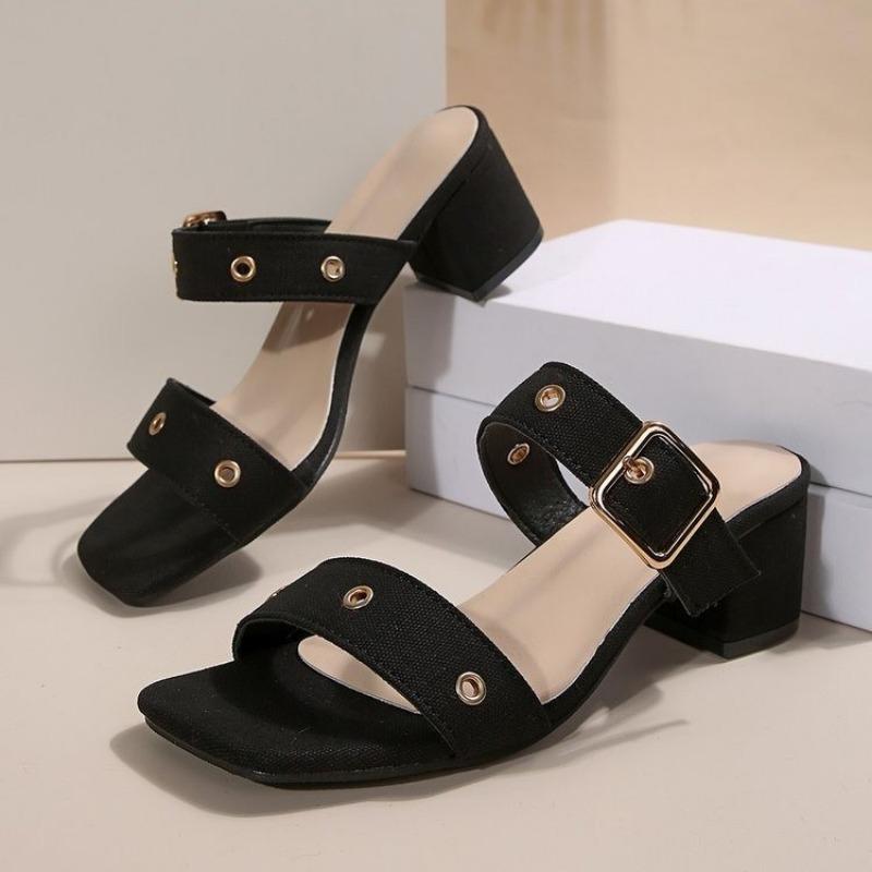 Fashion High Heels Women Square Toe Flip Flops New Summer Sandals Shoes Women Slippers 2025 Trend Brand Elegant Pumps Sexy Dress Slides