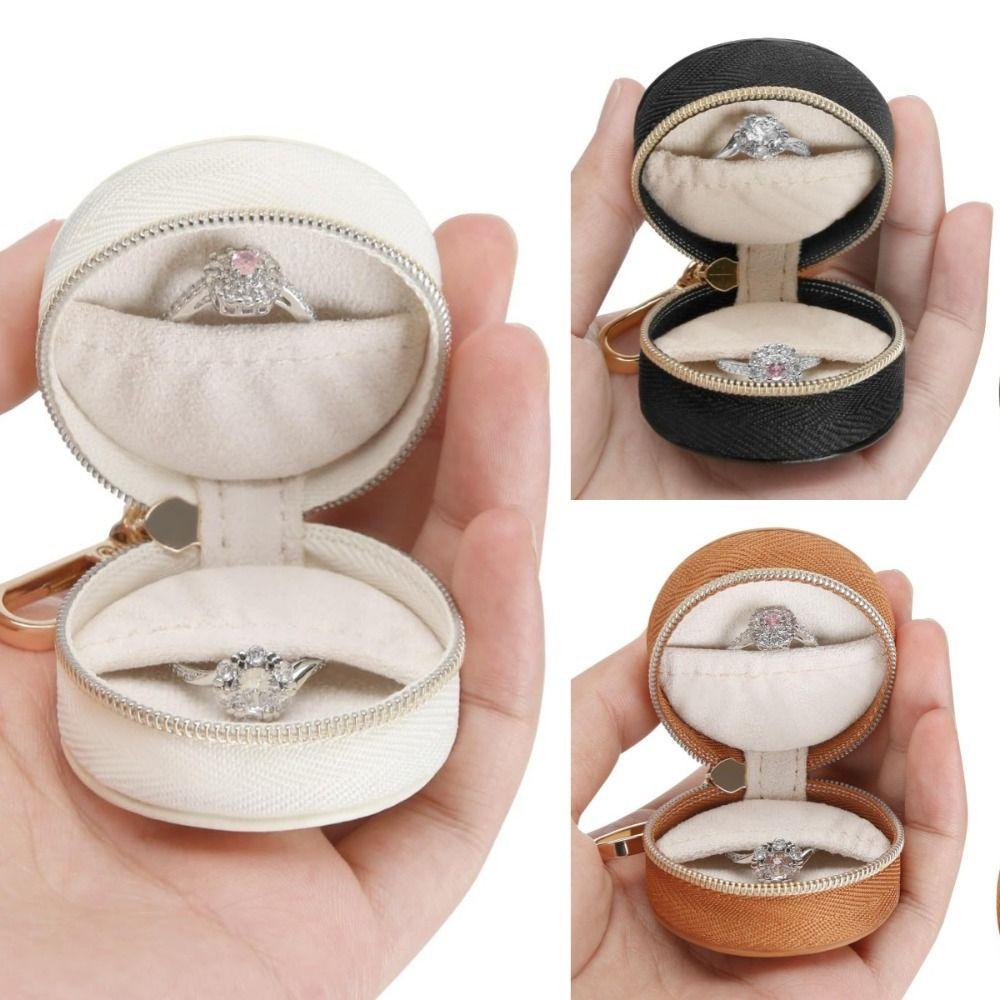 Round Portable Jewelry Storage Bag Necklace Ring Jewelry Box Storage Case With Keychain  Women