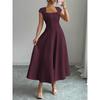 Vestido Elegante Largo de Manga Corta con Escote Cuadrado para Mujer