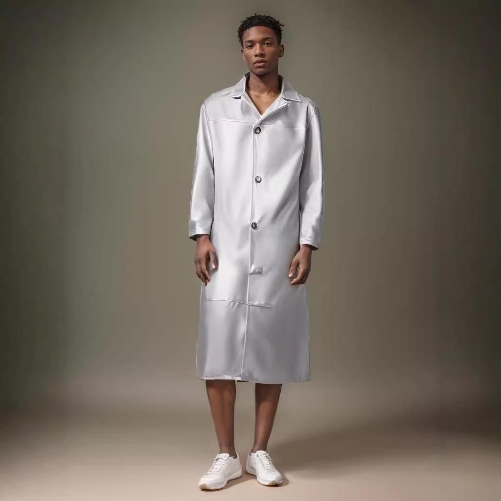 Stilvoller langer Herren-Trenchcoat aus PU-Leder Slim Fit