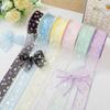 10yards/Roll Sequin Silk Ribbon Roll 4cm Satin Ribbon Organza Ribbons For Gift Wrapping Handmade Wedding Birthday Bow Diy Craft