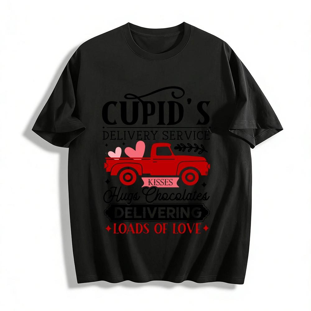Cupid s Delivery Service Valentine s Day Love Themed Graphic Tee Pure cotton T-shirt XXS