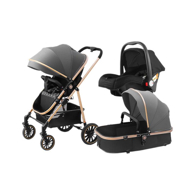 High Landscape 3-in-1 Baby Stroller: Convertible Sit & Lie, Car Safety Carrycot, Foldable, Four-Wheel Shock Absorption