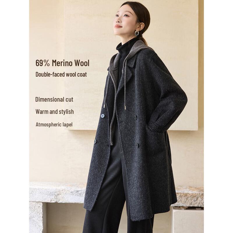 

Мо Хань И Мэй Двубортное шерстяное пальто с рукавами-фонариками L