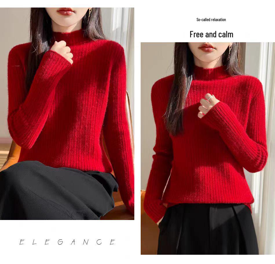 Women's Slim Fit Wool Mock Neck Cable Knit Sweater