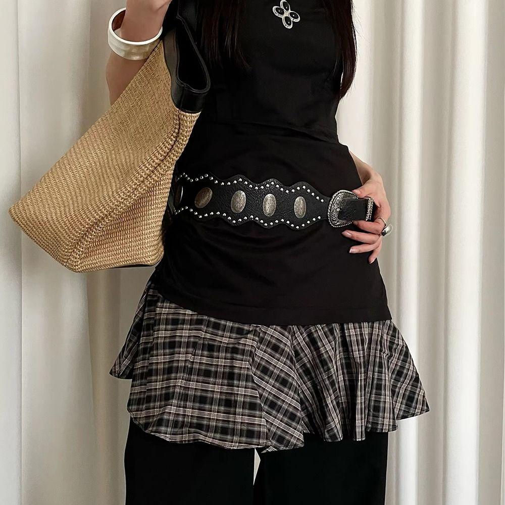 Black Leather Waist Belt Vintage Dress Jeans Belt Versatile Women's Belt  Streetwear