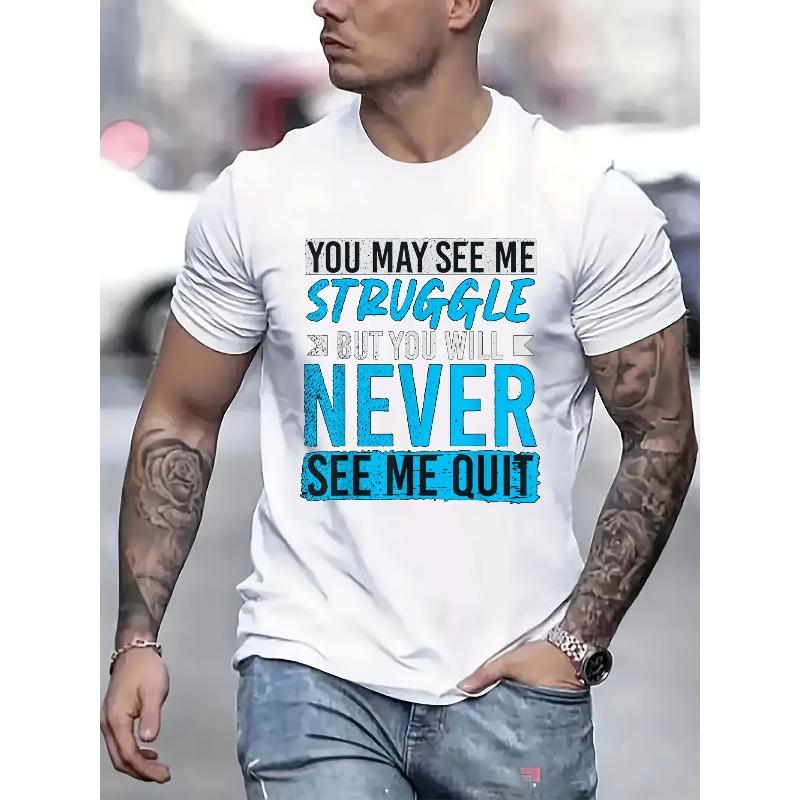 

European sizes Never Give Up Men S T-shirts, Generous, Comfortable, Round Neck 4XL білий