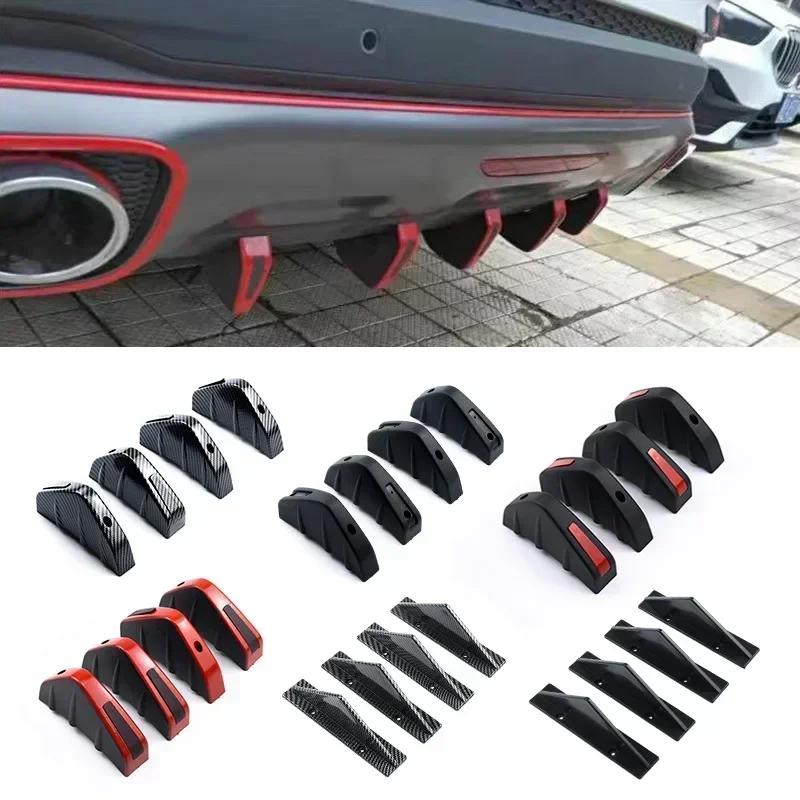 4pcs Universal Car Rear Bumper Lip Diffuser Shark Fins Canards Spoiler Splitter Carbon Black ABS Anti-Collision Accessories