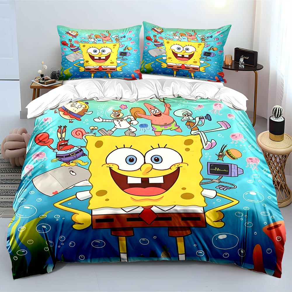 3PC Cartoon SpongeBob Printed Bedding Set for Kids Boys Girls New 3d Printed Bed Cover Duvet Cover Pillow Case Bedroom Decor