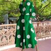 Boho Polka Dots Print Womens Wrap Shirt Dress Long Sleeve Maxi V Neck Swing Dress Lapel Collar Long Dress