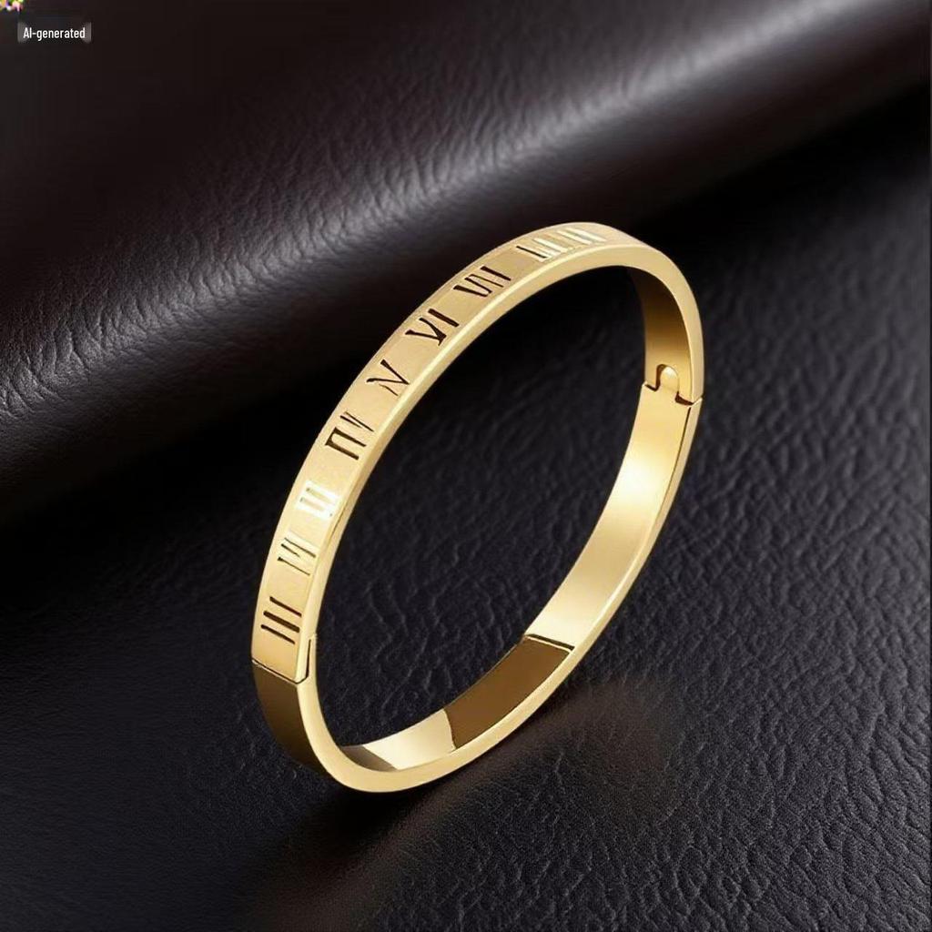 Stainless Steel Hui Zi Pattern Bracelet for Women - European & American Style