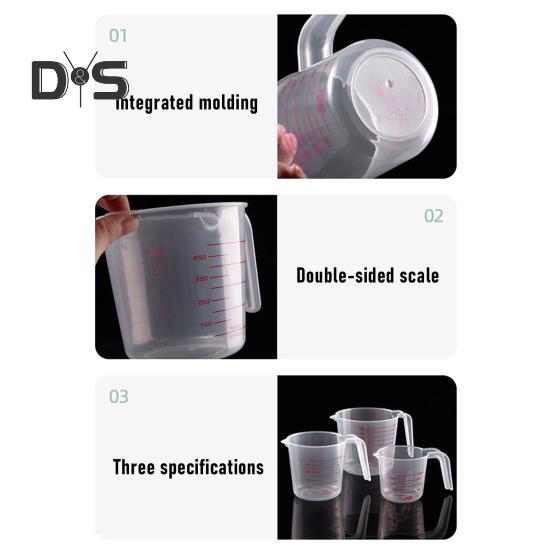 3 szt. 1000 ml 450 ml 250 ml Miarki Przezroczyste Plastikowe Miarki z Uchwytami do Płynów Mąki Proszku Niezbędne Kuchenne do Pieczenia Gotowania Mieszania