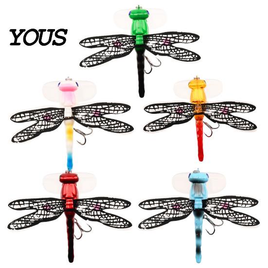 Bionic Dragonfly Lures 5Pcs 7.5cm/6.2g Fishing Lure with Hooks, Topwater Floating Hooks Bait, Realistic Insect for Bass Trout Set