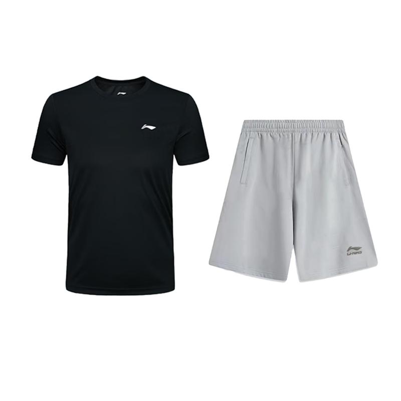 

Li Ning Plain Logo Print Fashion Simple Breathable Comfortable Versatile Crew Neck Pullover Short Sleeve T-Shirt Casual Sports Set YATV113-2+AKSV291-2 6XL