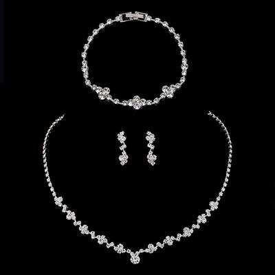 Fashion Personalized Hot-selling Bridal Jewelry, Elegant and Shiny Rhinestone Earrings, Necklace, Bracelet Set.