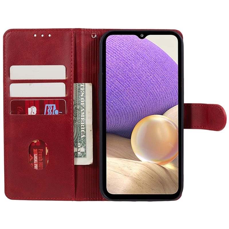 

For Samsung Galaxy S23 FE Flip Stand PU Leather Cover Wallet Calf Texture Anti-Scratch Phone Case Red