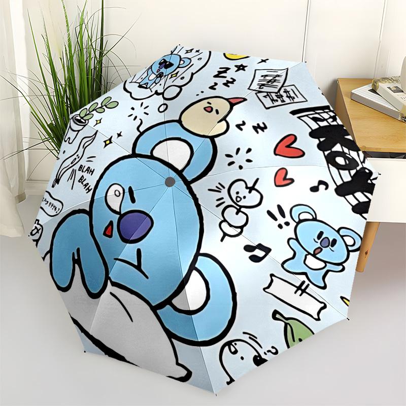 1pc BT21 Characters Automatic Folding Umbrella - Compact 8-Rib Design, Durable Plastic & Iron, Perfect Gift for Friends & Family, yy250923069