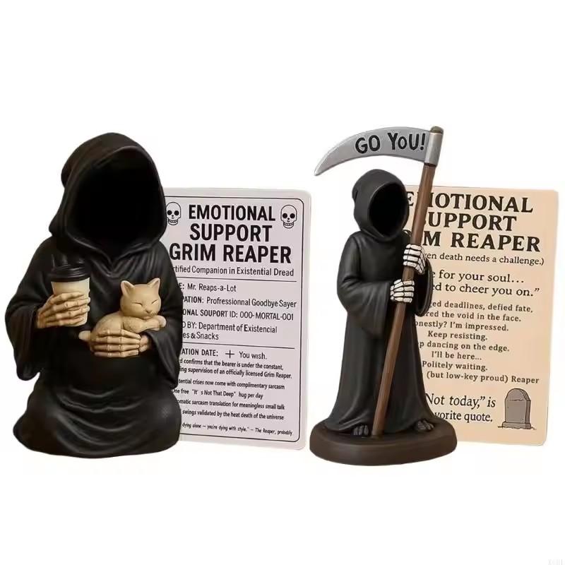 Halloween Gothic Black Death Statue DeathThemed Sculpture for Desk Horror Desktop Decoration Resin Grim Statue Craftsmanship