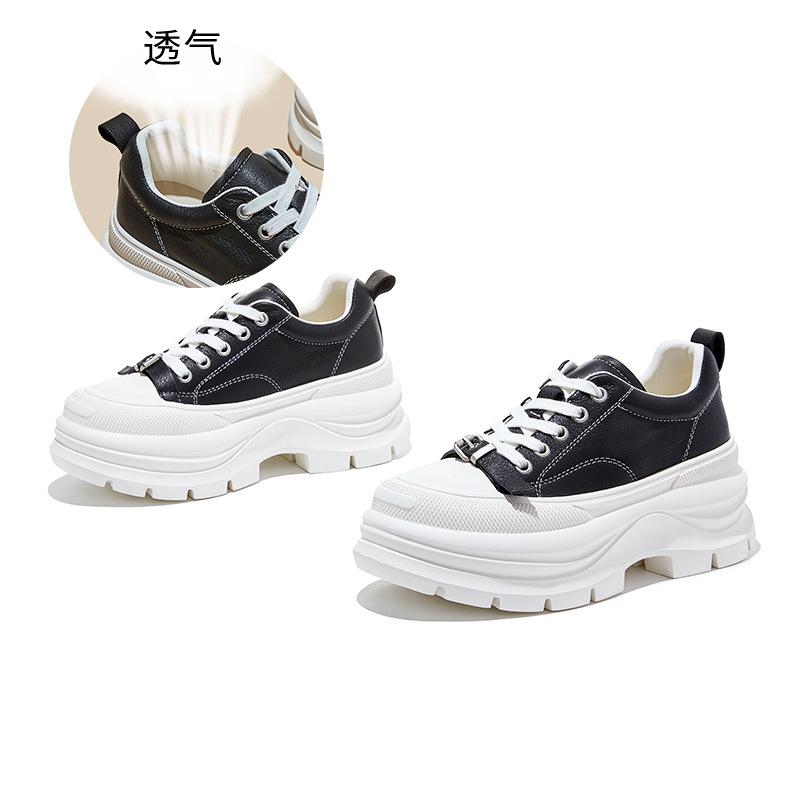 

The first layer of cowhide little white shoes women s spring new cake thick-soled versatile casual sports shoes are not tired of women s shoes trend 35 чёрный