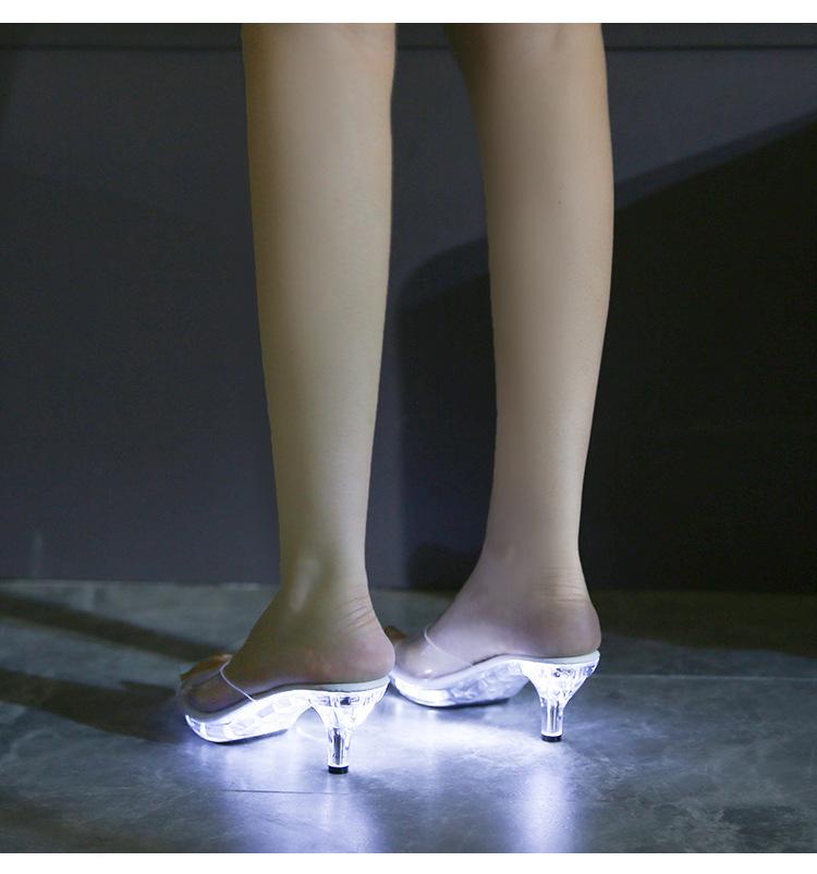 Frauen Kitten Heels Kristall Led Licht Sandalen Nachtclub Schlanke Ferse Transparent Kristall Auto Modell Glänzend Hohe LFD-1318-2