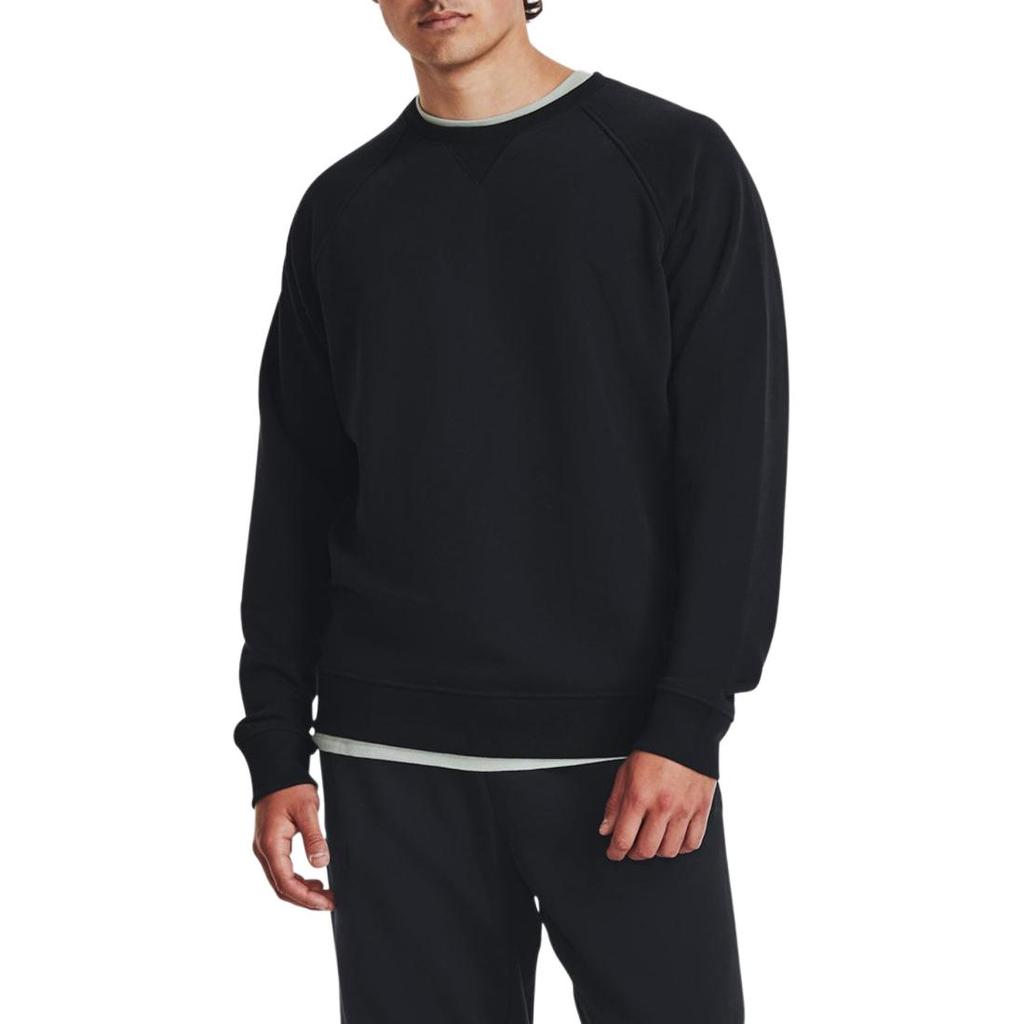 Under Armour Solid Color Cotton Knit Crew Neck Training Sweatshirt Men Sweatshirt Black 1379685-001