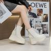 Fashion 11CM Microfiber Leather Women Vulcanized Increase Casual Ankle Boots Platform Wedge High Heels White Shoes ZIP Shoes