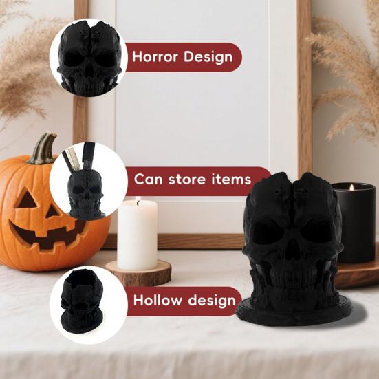 Skull Pen Holder Small Plastic Skull Makeup Brush Organizer Gothic Desk Storage Cup for Home Office Halloween Decor