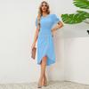 Damskie sukienki zawodowe Letnia sukienka z okrągłym dekoltem i rękawami bąbelkowymi, wąska sukienka o temperamencie