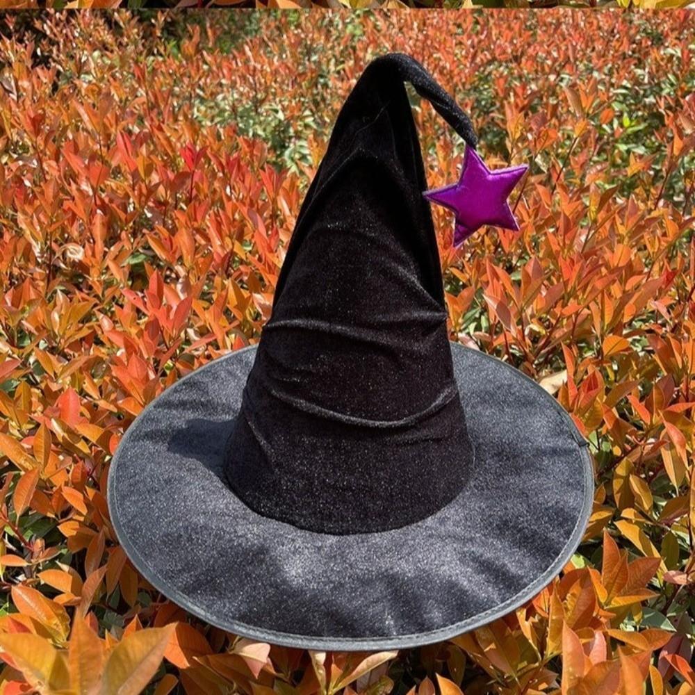 Velvet Halloween Witch Hat Star Halloween Cap Festival Headdress Wizard Cap Dress Up Headgear