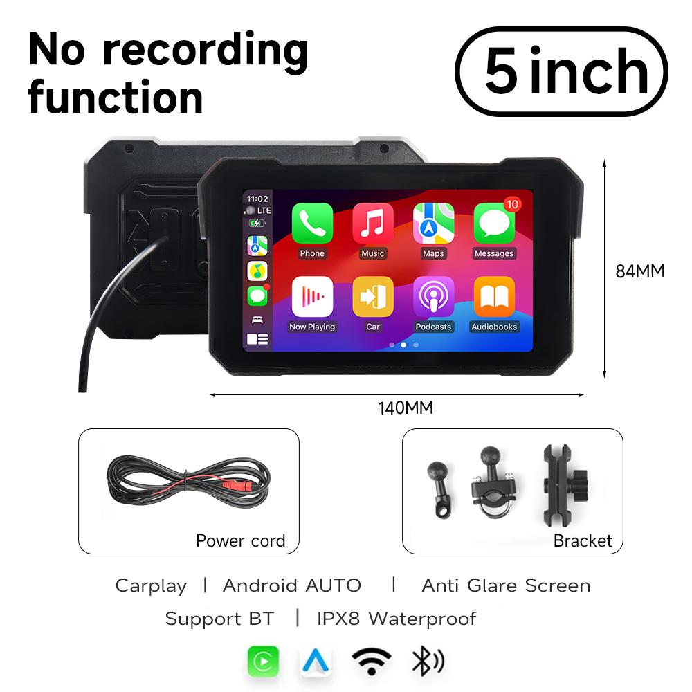5/8.1 inch IPX8 Waterproof Motorcycle GPS Navigation Wireless Carplay Android Auto DVR Drive Recorder Moto Monitor WIFI